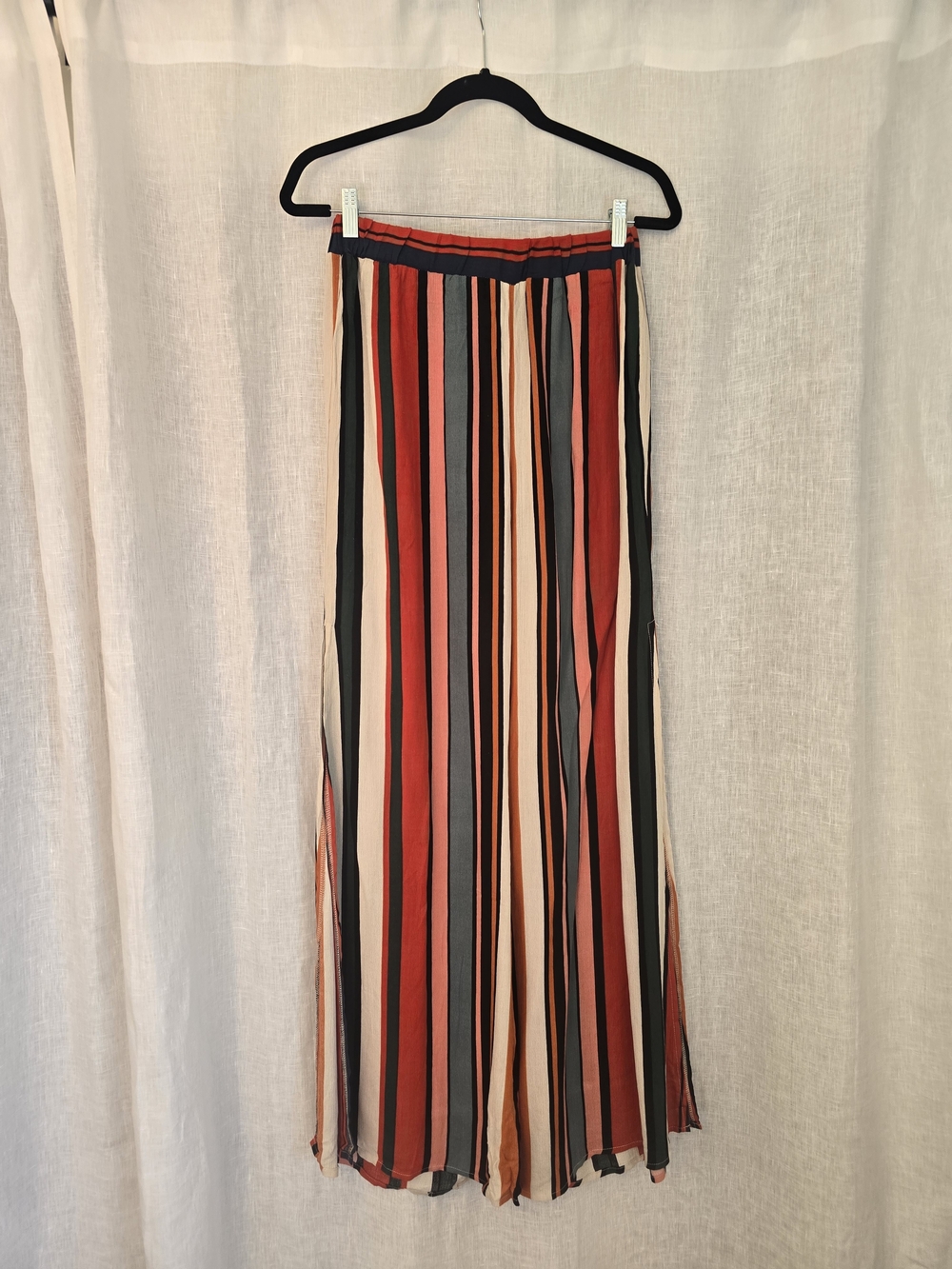 Vertical Multi-color Stripe Pants With Side Slits